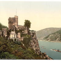 1890 Rheinstein Castle, the Rhine, Germany (on left).jpg